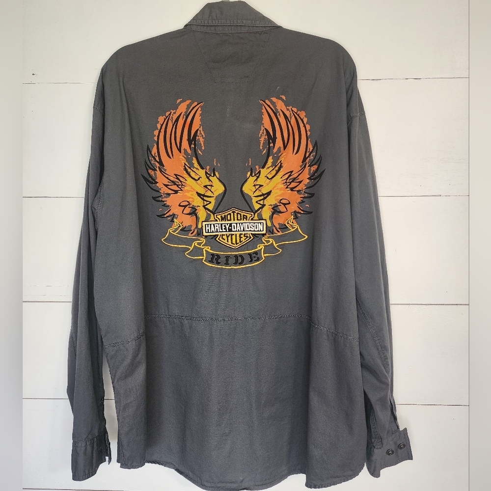 Harley Davidson Men's L/S Button Up Shirt Steele Color Cotton Design on …